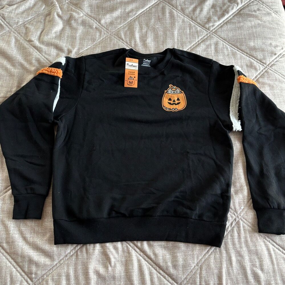 NWT Pusheen Box Exclusive Pumpkin Crewneck Sweatshirt Black XS CultureFly